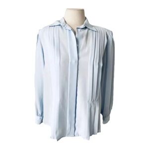 Vintage‎ LA Blouse Blue Size 10p Rushed Long Sleeves Grannycore